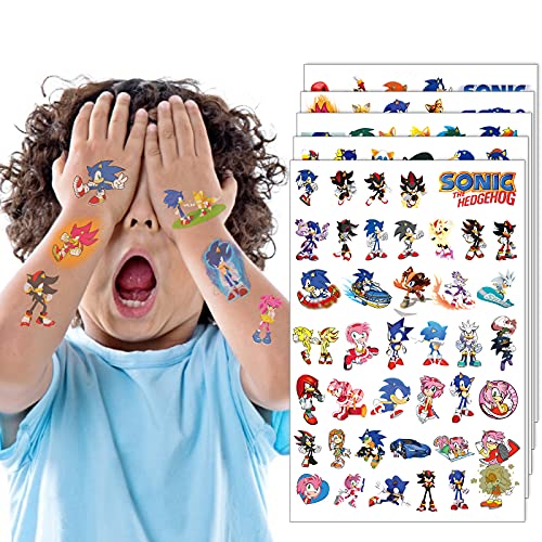 200 Count Temporary Tattoos for Kids Temporary Tattoos for Kids So-nic Party Supplies Soni-c Party Favors Fake Tattoos for Kids Tattoo Sticker Cute Temporary Tattoos Kid Tattoos for Boys Girls
