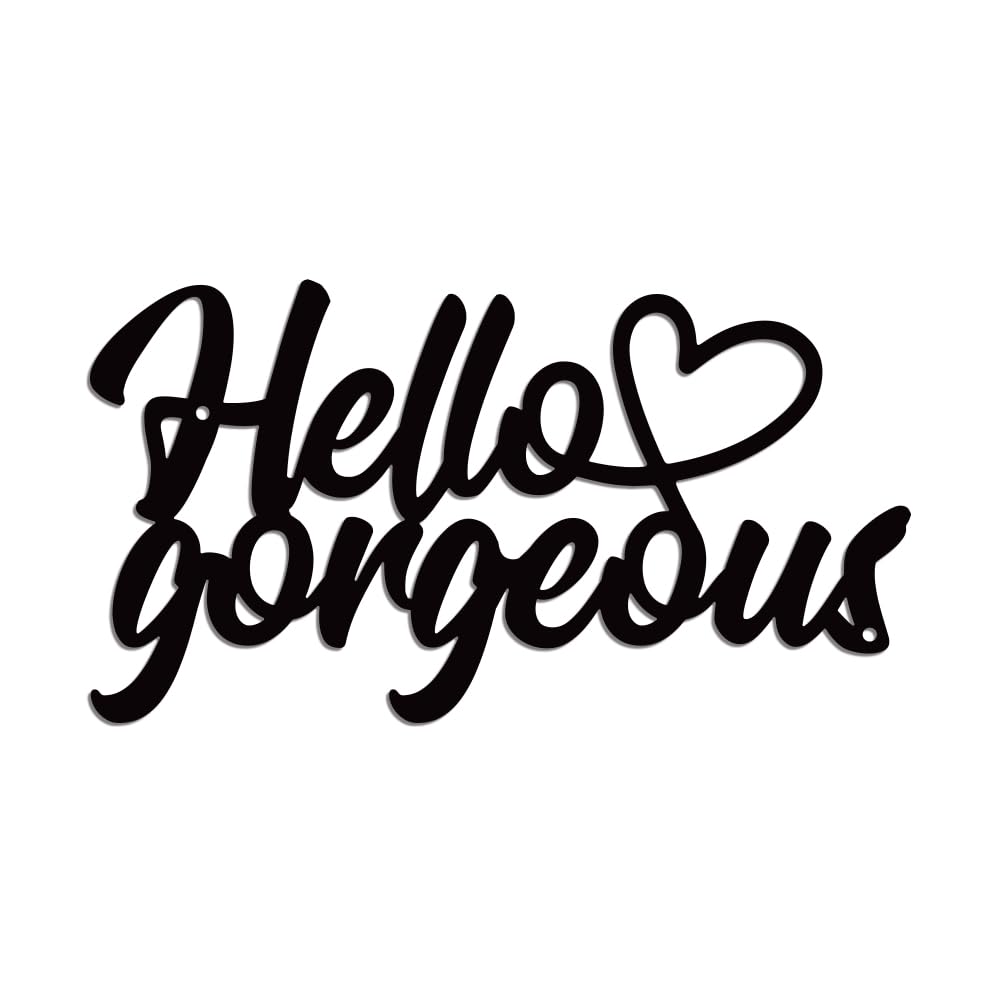 WADORNMetal Wall Art Decor, Iron Metal Words with Hello Gorgeous for Front Porch, Living Room, Modern Arts Wall Decor for Bathroom, Bedroom, 16.2x30cm