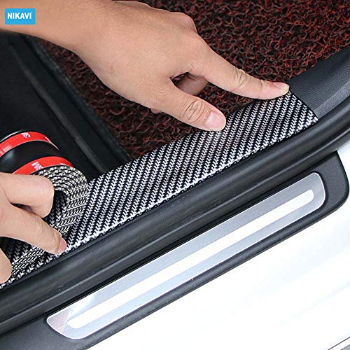 Image of NIKAVI Universal Anti-Scratch Car Door Sill Guard, 5M Carbon Fiber Sticker for Car Bumper, Pedal Protector, Scuff Plate Cover - Scratch Proof, Removable, Black (5CM Width)