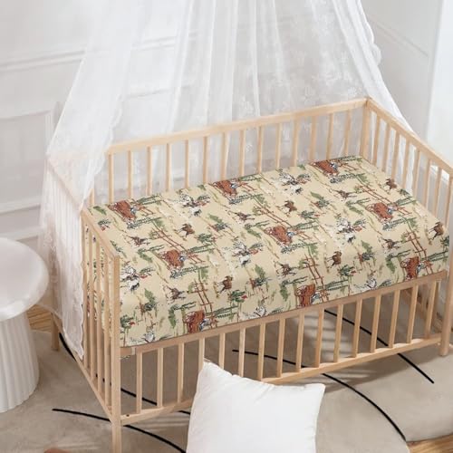 Image of Western Cowboy Baby Crib Sheets Neutral Breathable Bedding Sets for Cribs Horse Fitted Removable Mattress Cover for Boys Safe and Breathable Nursery Decor Home Accessories