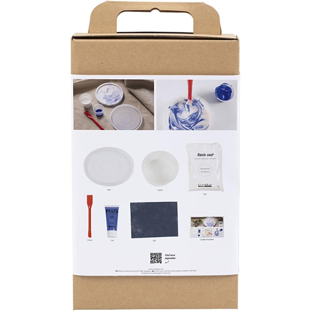 Creativ Company Starter Creative Set Resin Casting Round Tray with Marbling in Blue and White for Creating Beautiful Decorations