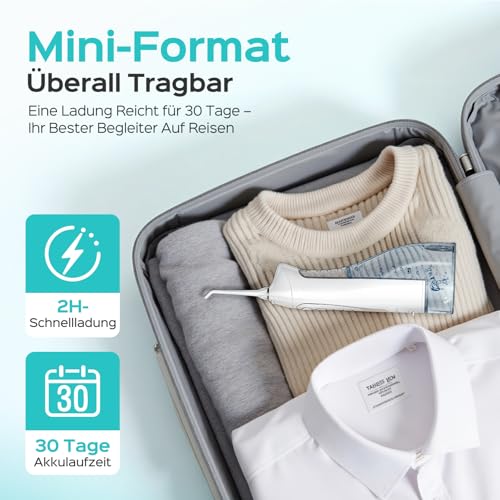 COSLUS Munddusche Kabellos Trragba Elektrische: 300ML WassertankTestsieger 2026 IPX7 Wasserdicht für Oral Health Enthusiasten Tägliche Tiefenreinigung Reinigung auf Reisen 5 Multifunktionale Jet-Tipps