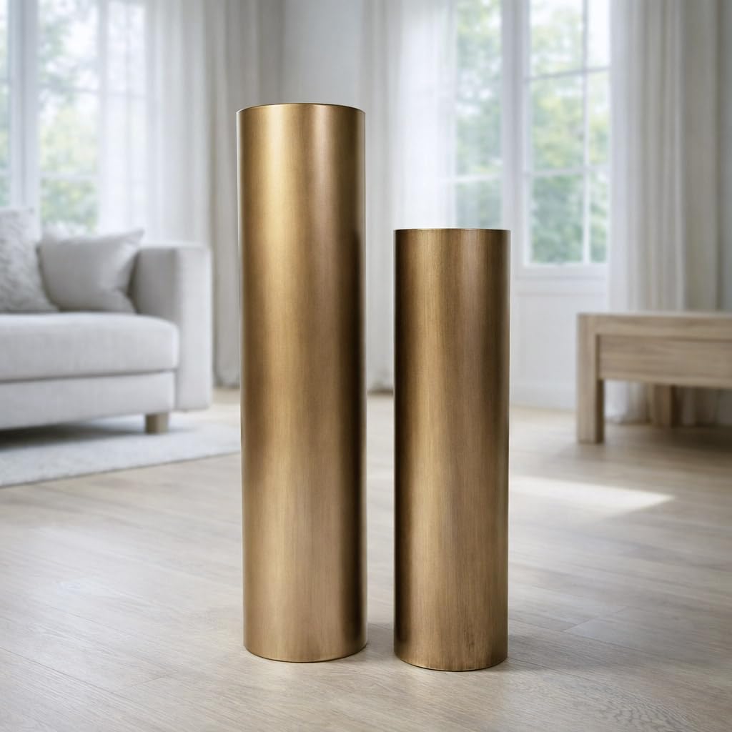 Leewadee Set of 2 Large Floor Vases 60/47 cm - Tall Metal Decorative Vases in Bronze for Home Decor