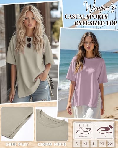 T-shirts de sport oversize hauts amples décontractés col rond - 4