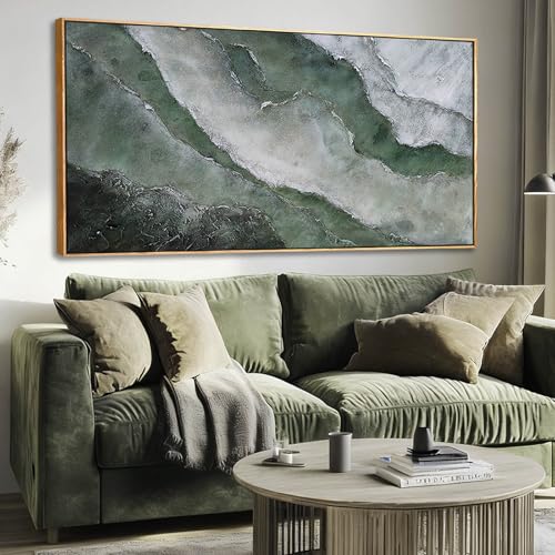 Green and White Textured Landscape Wall Art 24x48 Inch, Large