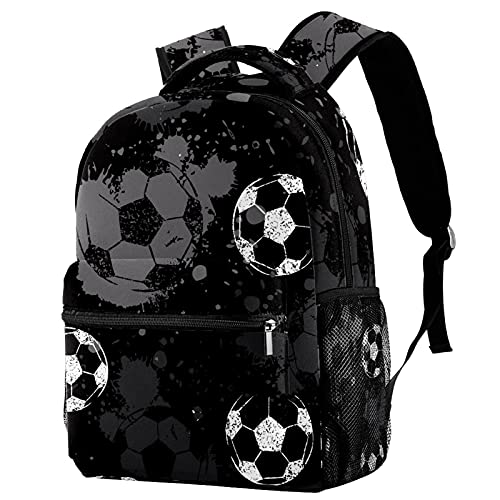Sac à dos football noir enfant spacieux avec poches et porte-gourde