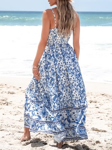 CUPSHE Summer Dress for Women V Neck Sleeveless Floral Cutout Smocked Ruffled Maxi Formal Beach Dress4