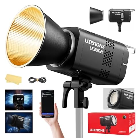 Godox Litemony LE300Bi LE300 Bi Ciągłe światło LED Video Light 320w 2800K ~6500K 58900Lux/1m TLCI/CRI≈98 Sterowanie Bluetooth 11 efektów walutowych Bowensa wideo do Vloggingu, YouTube(czarny)