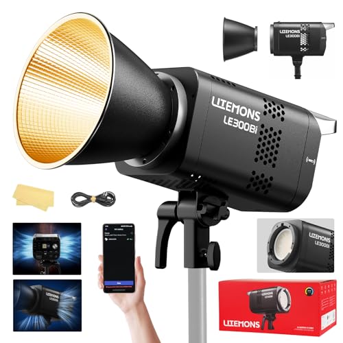 Godox Litemons LE300Bi Videoleuchte LED-Dauerlicht Video Light 320W 2800K~6500K 58900 Lux/1m TLCI/CRI98 Continuous Photography Studio Lighting Bowens-Halterung Videolicht für Live-Streaming (Schwarz)