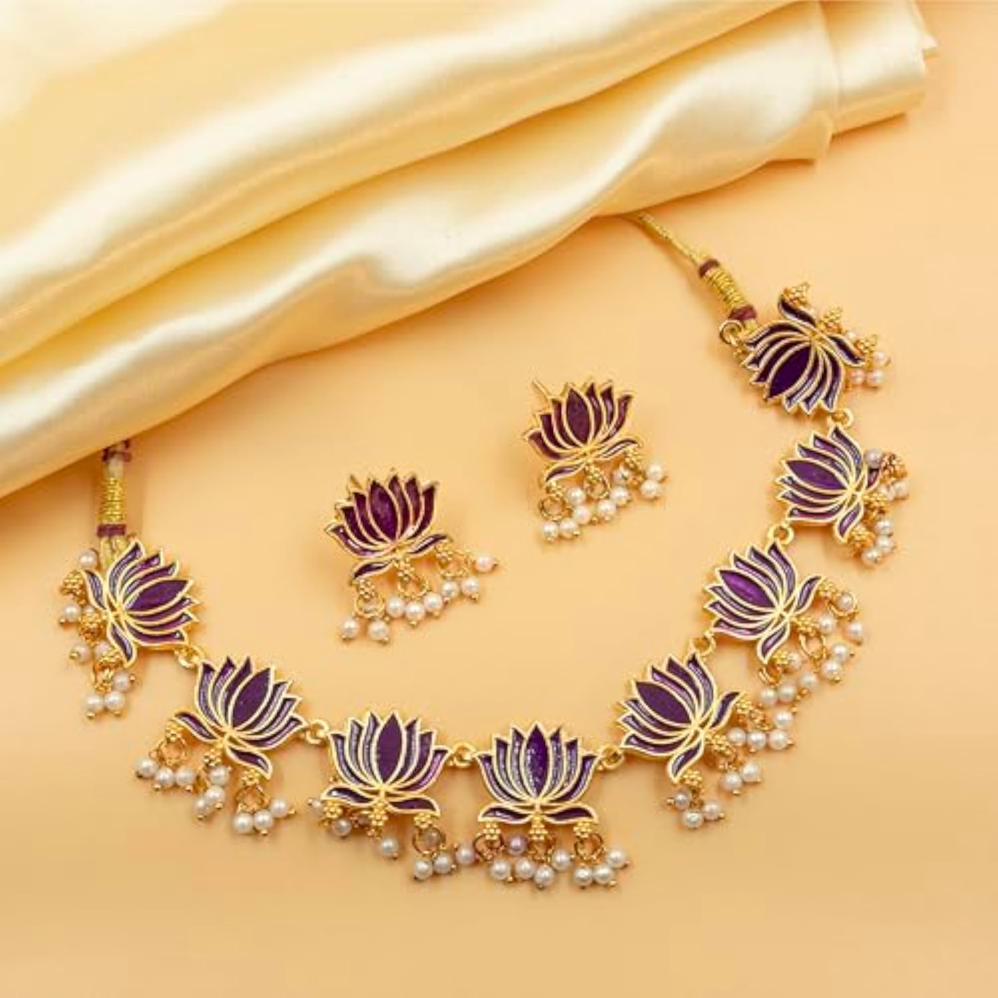 Lotus Necklace Set With Earrings for Women & Girls