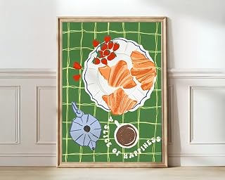 OZCONO Colorful Coffee Charm, Italian Kitchen Art, Vibrant Breakfast Decor, Green Wall Style (Unframed) (16x24)