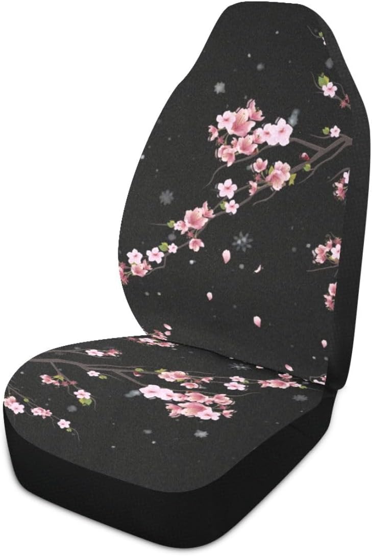 2 PCS Cherry Blossom Car Seat Covers Abstract Japanese Pink Flowers with Falling Petals Floral Print Vehicle Seat Protector Cushion Cover Universal Car Accessories for SUV Truck Sedan