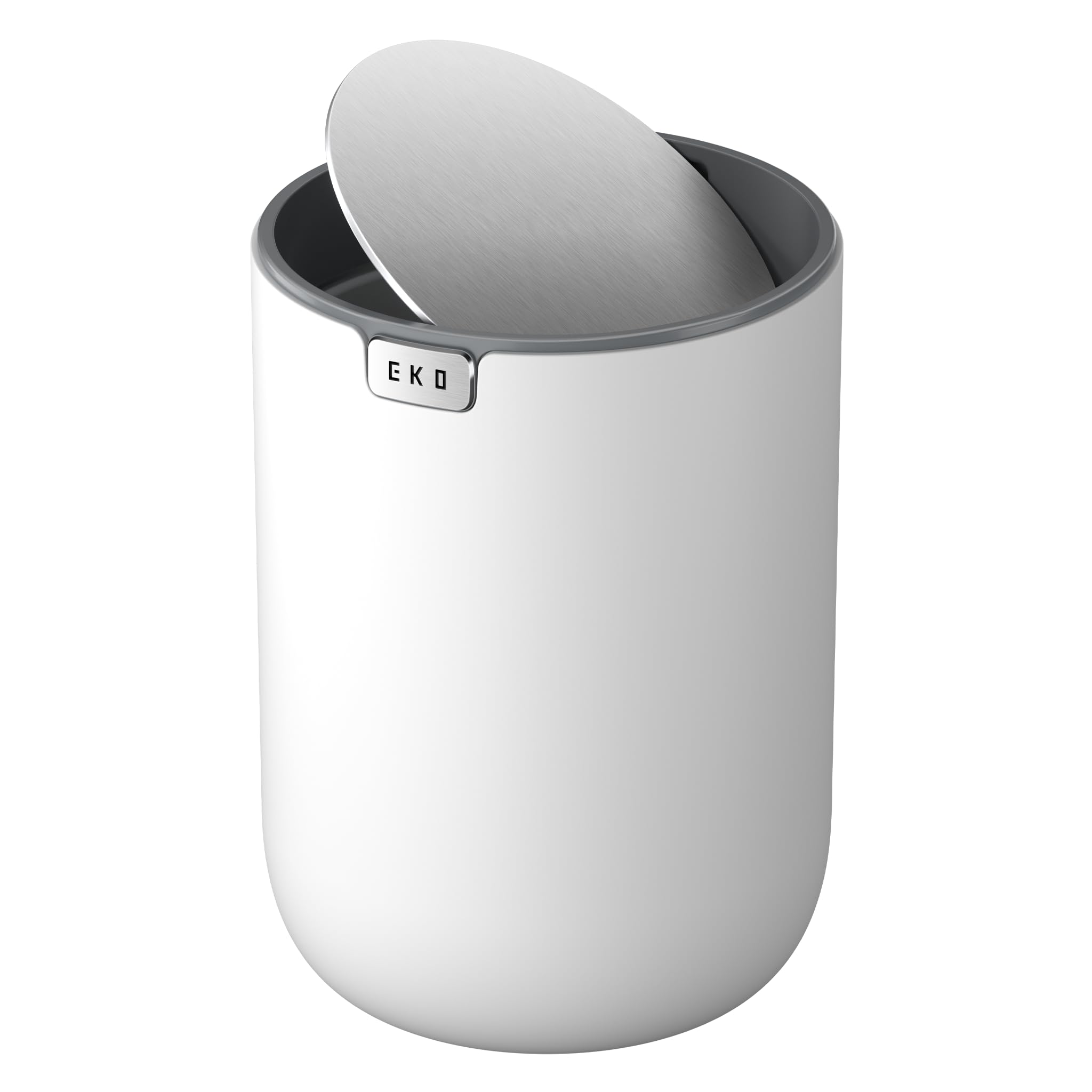 EKO Fandy 0.58 Gal/2.2L Mini Trash Can with Lid, Swing-Top Desktop Trash Can for Bathroom, Countertop, Vanity, Desk or Office, Small Garbage Bin (White) — image 1