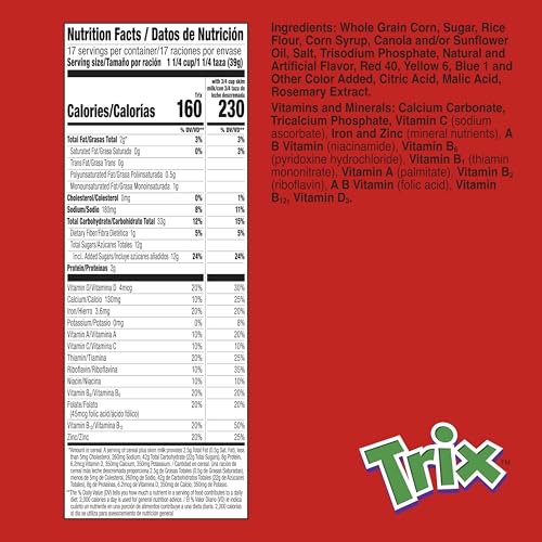 Image of Trix Breakfast Cereal, 6 Fruity Shapes, Made with Whole Grain, Giant Size, 23.4 oz