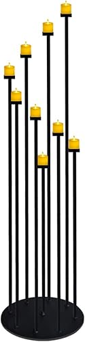 mtyle - Candelabro alto para decoración de boda con 9 velas cónicas con una base redonda completa grande y resistente hierro plateado