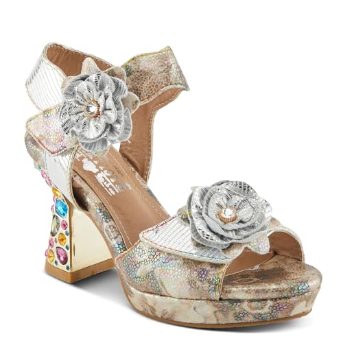 Spring Step L'Artiste Women's SMASHING Metallic Leather Sandals - Opulent Decorative Flowers, Sculpted Jewel Heel, Wearable Art Footwear2