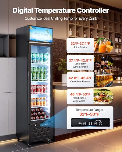 Image of VEVOR Commercial Merchandiser Refrigerator, 7.5 Cu.Ft / 213 L Glass Door Display Refrigerator, Upright Beverage Cooler with Customizable Lightbox, 4 Adjustable Shelves & Soft LED Light for Homes Shops