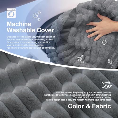 Image of 4FT Bean Bag Chair 4'Big Bean Bag Chairs with Adults, Large Beanbag Chair | Bean bag Lounger with Machine Washable Cover Corded Plush Fabric, Comfy Chairs for Living Room Bedroom Dorm, Darkgrey