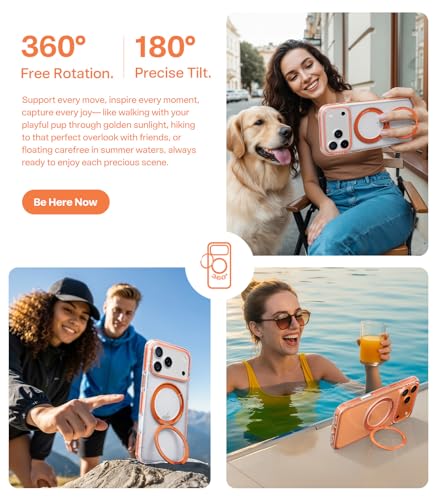 Image of TORRAS 360 Magnetic Stand for iPhone 17 Pro Max Case, [Fit for MagSafe] [4X Military-Grade Protection] Slim Case for iPhone 17 Pro Max 6.9 inch 2025, Clear-Orange, Ostand O3 Fitness Series