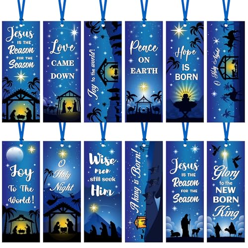 Haooryx Christmas Christian Scripture Bookmarks - 120Pcs Religious Nativity Book Marks Jesus Bible Verse Page Marker Gift Tag for Christmas Baby Shower Birthday Party Gift Church Sunday School Supply