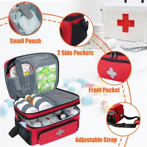 Image of GDNasist Medicine Storage Bag, Pill Bottle Organizer for Emergency, Medicine Box Empty with Small Portable Pouch, First Aid Box for Travel and Home Storage | Medication Travel Carrying Bag for Emergency with Small Portable Pouch, First Aid Box for Travel and Home Storage, Red