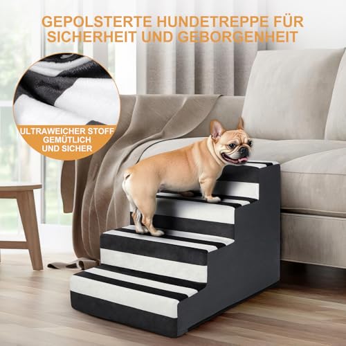 Pawk Hundetreppe Haustiertreppe, fürs mit abnehmbarem Bezug, 3 Stufen hochdichtem Schaumstoff für kleine Hunde und Katzen, rutschfeste Hunderampe mit Reißverschlussfunktion, 45 x 45 x 34 cm