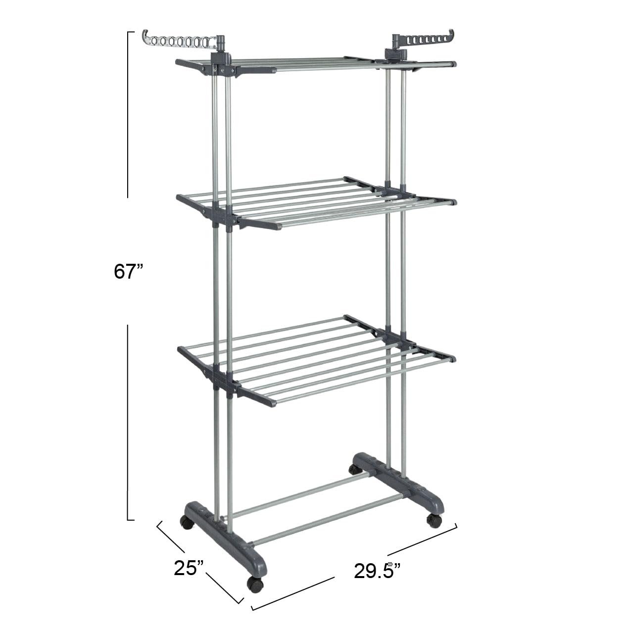 Household Essentials 4 Tier Stainless Steel Laundry Drying Rack with Two Side Wings, Grey