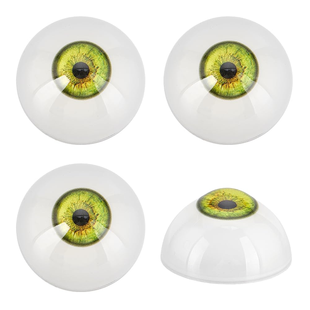 PH PandaHall 4pcs Scary Eyeballs 32mm Realistic Eyes Acrylic Craft Eyes Half Round Human Eyes Large Eyeballs for Halloween Party Decoration Art Sculptures Props Puppets Jewelry Making, Green Yellow