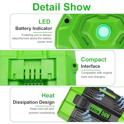 waitley 56V 5.0Ah Replacement for EGO 56V Battery BA2800T BA2800 BA4200 BA1400 Compatible with EGO 56-Volt CS1604 CS1804 CS1403 HT2400 LB6504 Power+ Cordless Tools