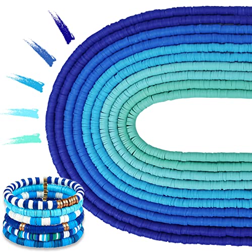MIIIM 3600 PCS 10 Strands Polymer Clay Beads for Jewelry Making Vinyl Heishi Beads 6mm for Surfer Bracelets Necklace Making (Blue)