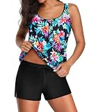 Aqua Eve Two Piece Women's Tankini Swimsuits Blouson Swim Tank Top with Shorts Modest Bathing Suits Colorful Floral XL