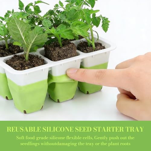 Image of HASTHIP Seedling Tray Germination Tray for Plants, 5Pcs Seed Germination Tray with Silicone Bottom 12-Cavity Seedling Trays for Plants for Starting Sapling Grow