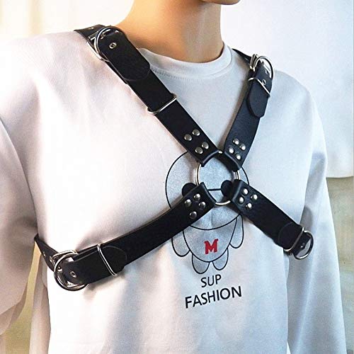 Men's Black Leather Body Chest Harness Straps Adjustable Shoulder Cage Belt Clubwear Costume4