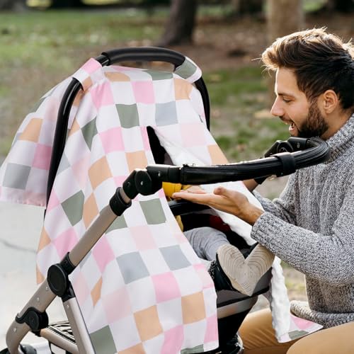 Image of DILIMI Baby Car Seat Cover, Minky Warm Car Seat Covers for Babies, Peekaboo Opening Infant Car Seat Cover, Nursing Cover Carseat Canopy, Colorful Checkered