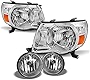 AKKON - Fits 2005-2011 Toyota Tacoma Pickup Truck Chrome Headlights + Clear Fog Lamps Pair Left+Right Replacement