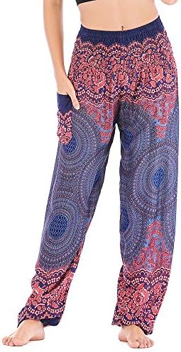 Nuofengkudu Women's Baggy Thai Fisherman Yoga Pants Patterned High Waist Trousers Summer Holiday