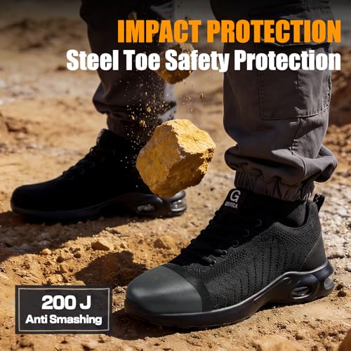 Image of GLANOUDUN Steel Toe Work Shoes for Men, Lightweight Black Work Shoes with Puncture Resistant Midsole, Comfortable Safety Footwear for Warehouse Construction