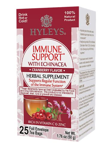 Hyleys Immunity Tea With Echinacea Cranberry Flavor - 25 Tea Bags (1 Pack) - Support Your Immune System #TOP1