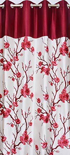 Image of Galaxy Home Decor Rose Printed Half Translucent Curtains for Door 7 Feet, Pack of 2, Maroon (Maroon, Door 7 Feet)