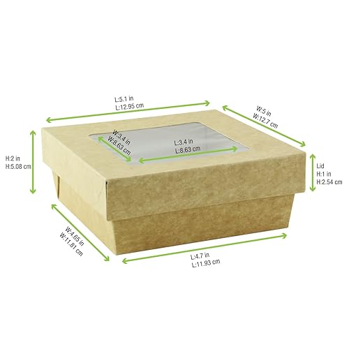 Miniatura 2 de Packnwood caja cuadrada de papel con tapa transparente (varios tamaños y colores), 22 onza, Kraft marrón, 250