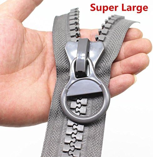 YaHoGa Super Large Plastic Zipper Grey 14mm Wide Teeth Heavy Duty Zippers by The Yard Bulk for DIY Sewing Tailor Crafts Bags Tents (#20 Grey 1.8M)