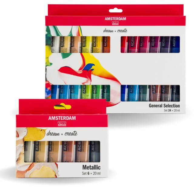 ROYAL TALENS Amsterdam Standard Series Acrylfarben Set 24 x 20 ml + Metallicfarben Set 6 x 20 ml