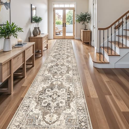 YOUFORTONG 3x20 Long Runners for Hallways: Soft Kitchen Rug Non Slip Rug Runner with Rubber Backing for Bathroom Washable Non Shedding Farmhouse Runner Rug (Beige, 3X20)