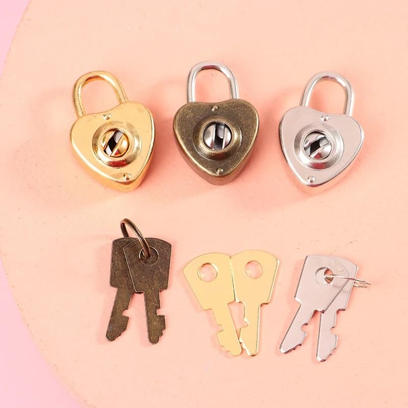 1 Juego de mini candados con forma de corazón for equipaje, cerraduras con llave for viajes, bodas, joyeros, diarios, libros, maletas.(Bronze)