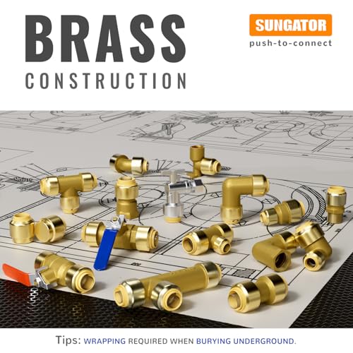 Image of SUNGATOR Straight Coupling, 3 /4-Inch Push Fit PEX Fittings, Brass, 2-Pack | Push-to-Connect Plumbing Fittings, for Pex Pipe, Copper, CPVC, with 1 Disconnect Clip