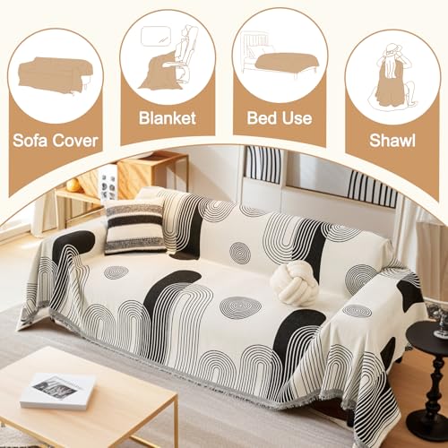 Capslpad Sofa Überzug Weich Couch Überwurf Modernes Geometrie Schwarz Couch Überzug Hund & Katze Sofa Cover Chenille Sofabezug Vielseitige Sofa Überwurfdecke 2/3/4 Sitzer 180x300cm