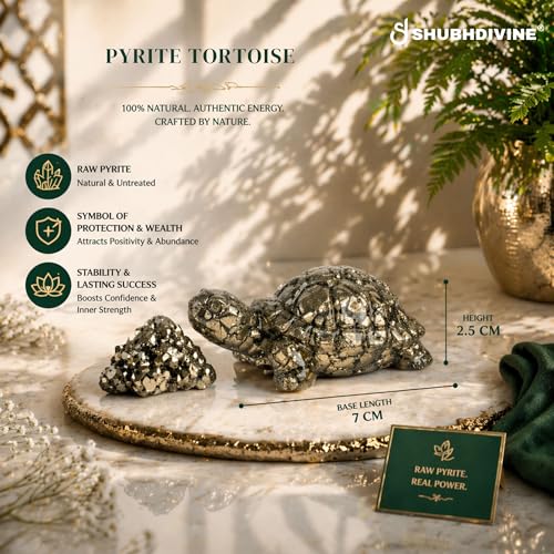 Image of Pyrite Tortoise (Kachhua) Certified Natural Crystal Figurine | Symbol of Success, Growth & Wealth | Home Decor | 2.7 x 1 Inch