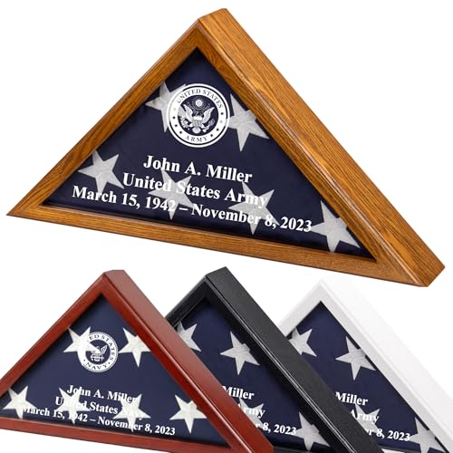 Personalized Flag Display Case for 5' x 9.5' Flag – All Military Branches Available, Veteran Memorial Display Case with Glass Front (Rustic Brown)