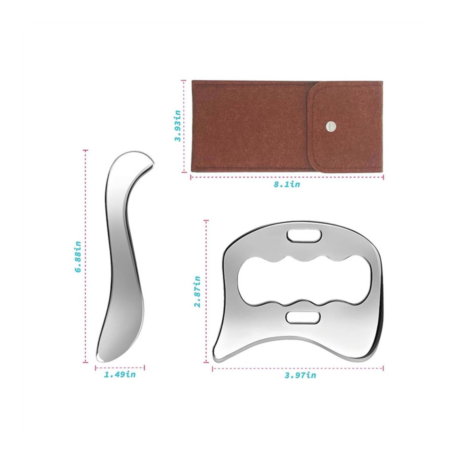 rockible 2 Piezas Piedra Gua Sha Acero Inoxidable Gua Sha Multifuncional Herramienta Gua Piedra Gua Sha Bolsa Almacenamiento Reutilizable para Casa