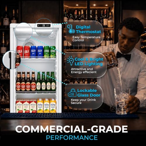 Image of GRS Commercial Display Refrigerator with Glass Door Lock | Cool Air Flow & Temperature | Beverage fridge, Drink and Wine Cooler with Adjustable Display Shelf for Stores and Bars | Silver, 6.0 Cu. Ft